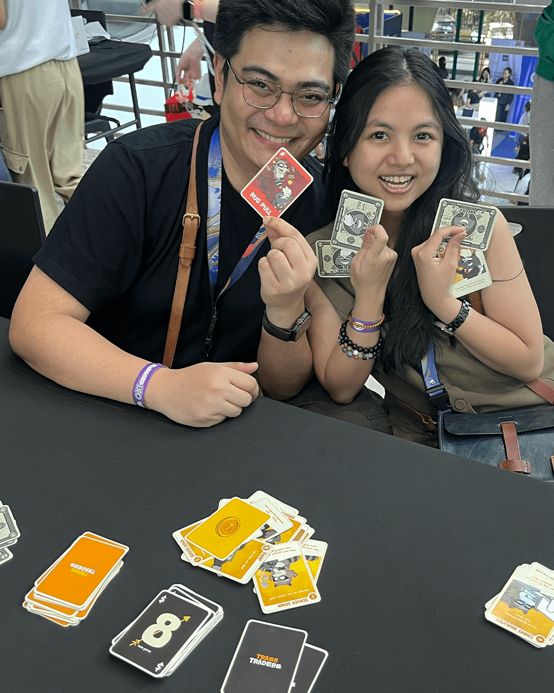 Players trading cards in Trash Traders