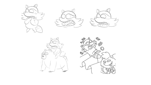 Early raccoon and Mr. Stink character sketches